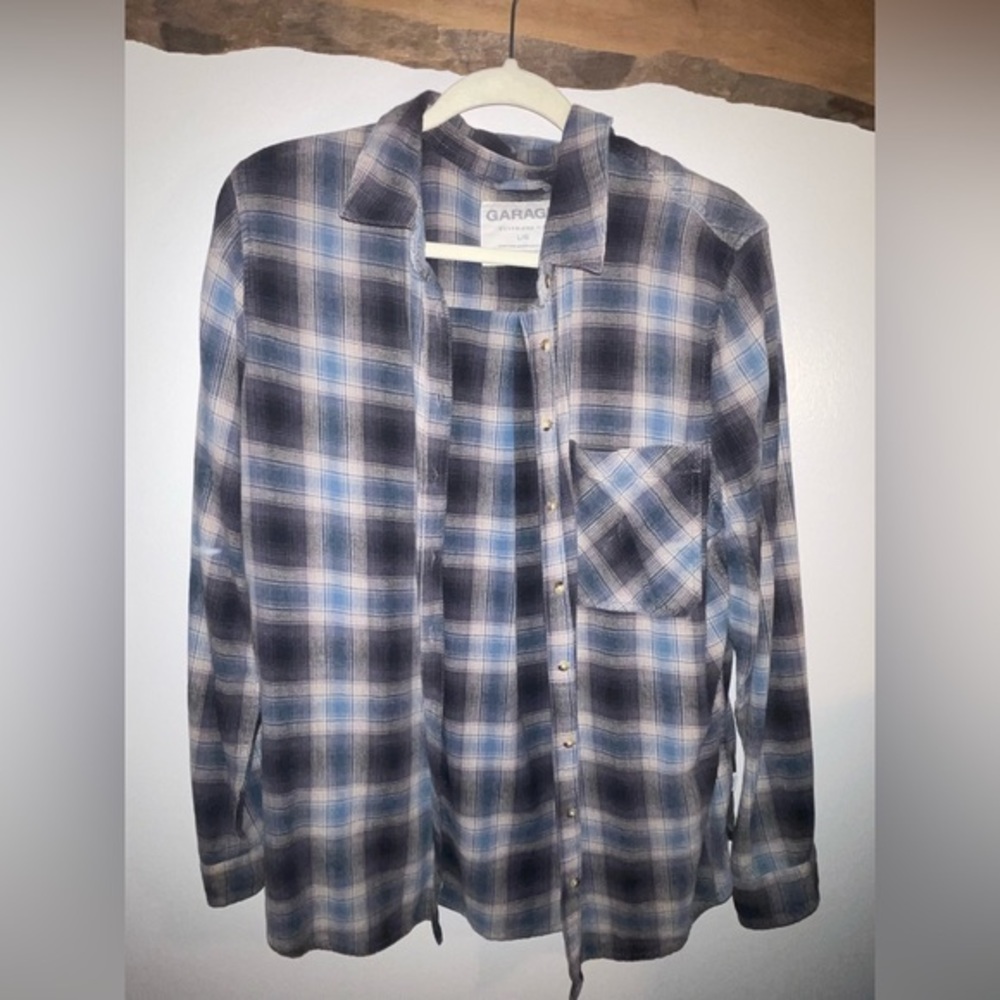 Boyfriend Fit Plaid Button Down Shirt Green and Brown - Garage